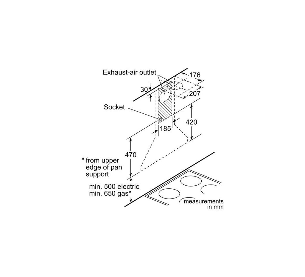 Bosch DWP64CC60Z Chimney Wall Mounted Built in Hood, 60cm - Black