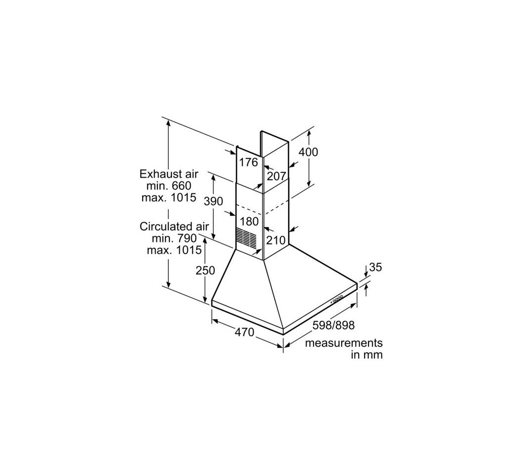 Bosch DWP64CC60Z Chimney Wall Mounted Built in Hood, 60cm - Black