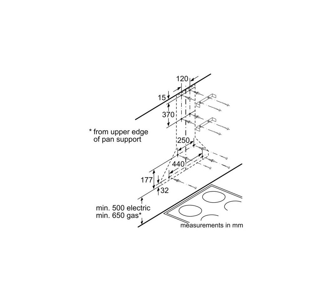 Bosch DWP64CC60Z Chimney Wall Mounted Built in Hood, 60cm - Black